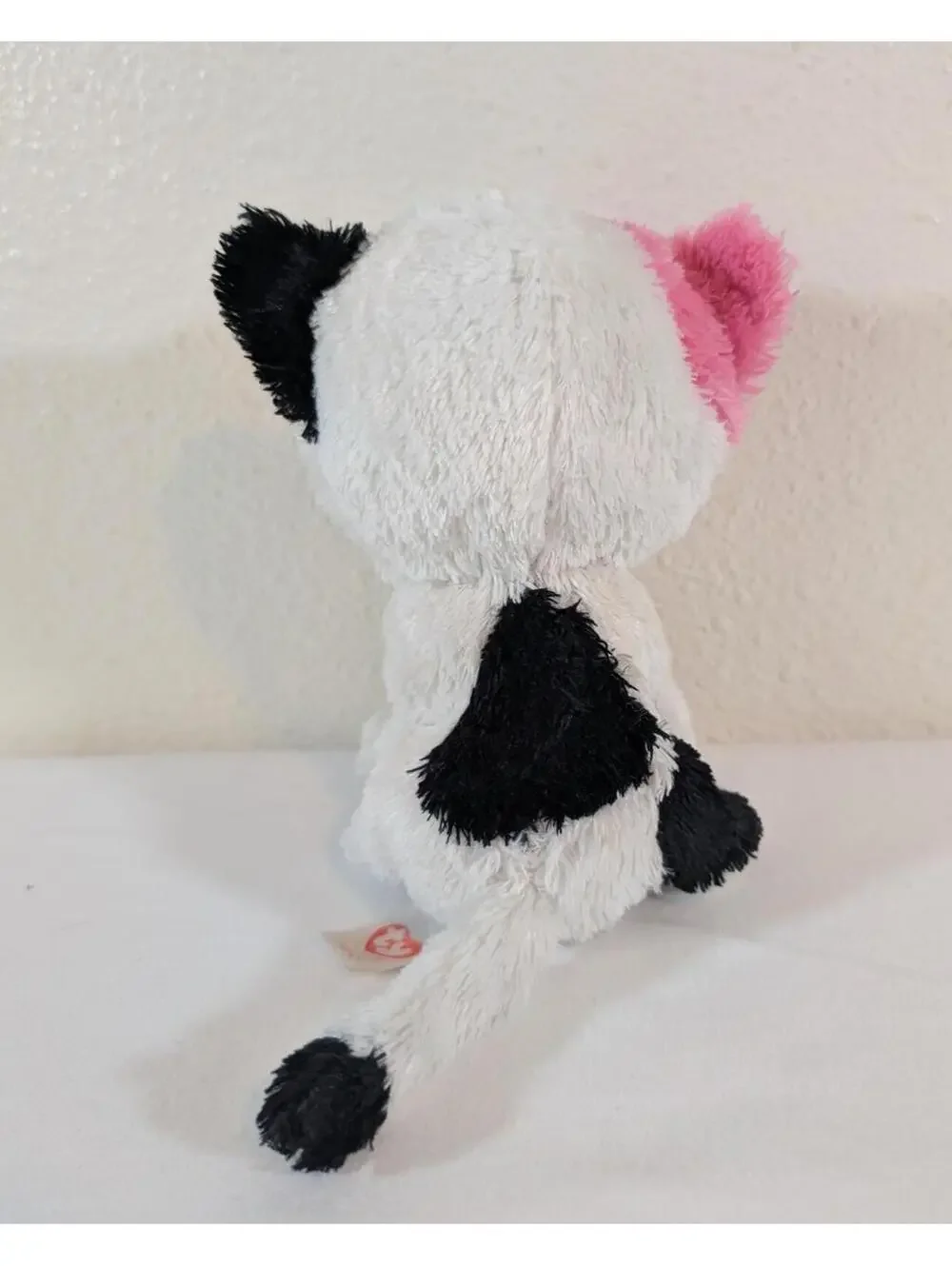 Ty Beanie Boo White Plush Cat with Pink and Black Ears 2014
